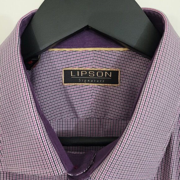Lipson Signature Button up Dress Shirt Classic Fit 17.5 neck Plaid - Picture 5 of 11